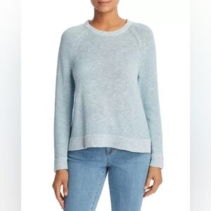 Eileen Fisher Raglan Sleeve Cotton Sweater Blue Knit Ribbed hem Size Small